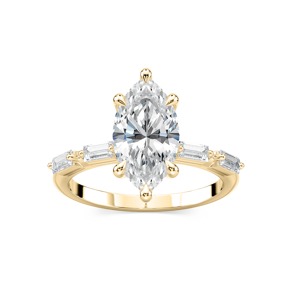 Kira Marquise Lab Grown Diamond Spaced Baguette Side Stone Engagement Ring