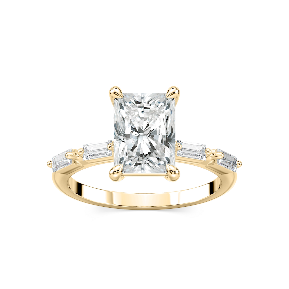 Kira Radiant Lab Grown Diamond Spaced Baguette Side Stone Engagement Ring
