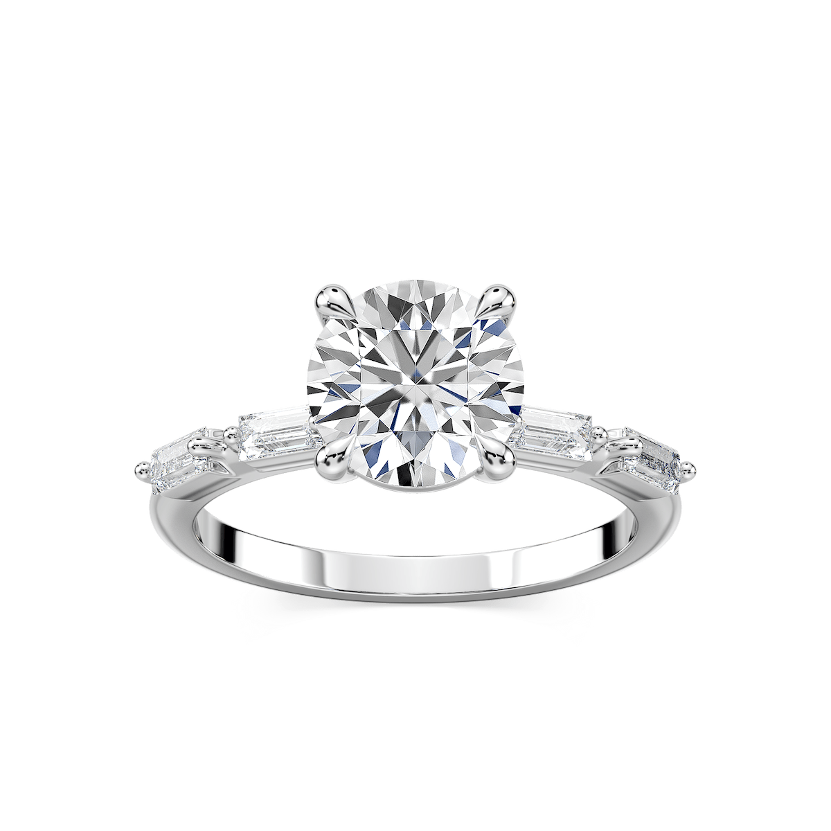 Kira Round Lab Grown Diamond Spaced Baguette Side Stone Engagement Ring