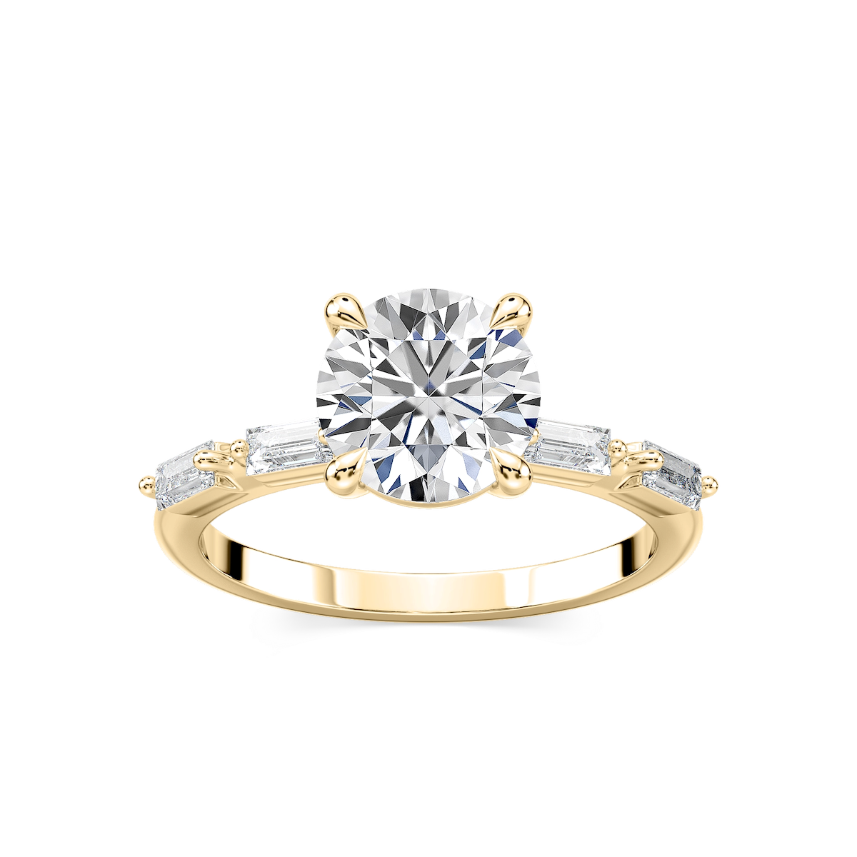 Kira Round Lab Grown Diamond Spaced Baguette Side Stone Engagement Ring