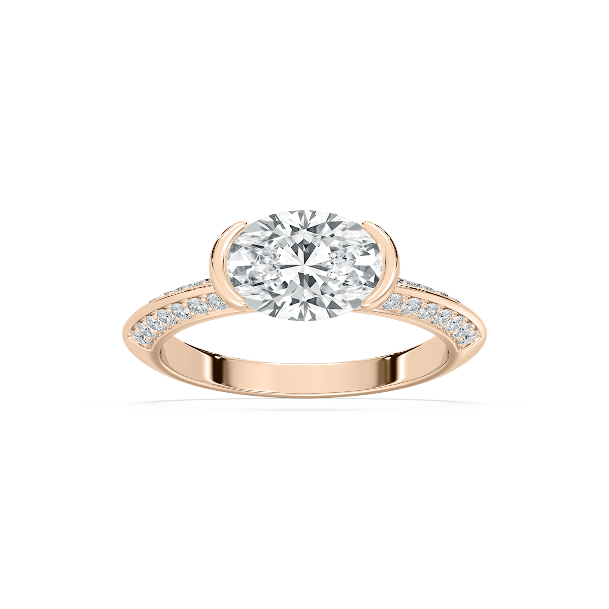 Kyra 2 ¹⁄₃ ctw Oval Lab Grown Diamond East West Knife Edge Side Stone Engagement Ring