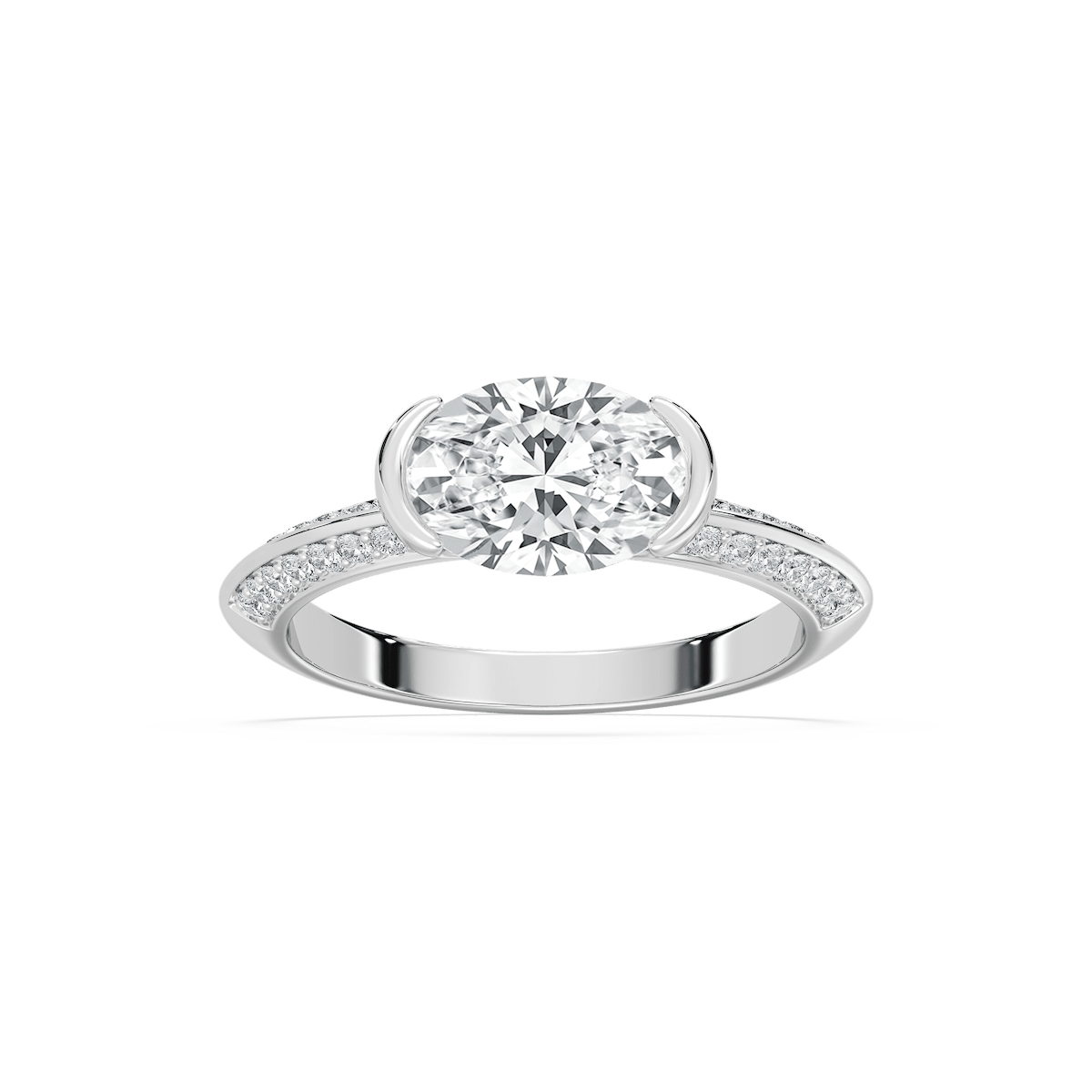 Kyra 2 ¹⁄₃ ctw Oval Lab Grown Diamond East West Knife Edge Side Stone Engagement Ring