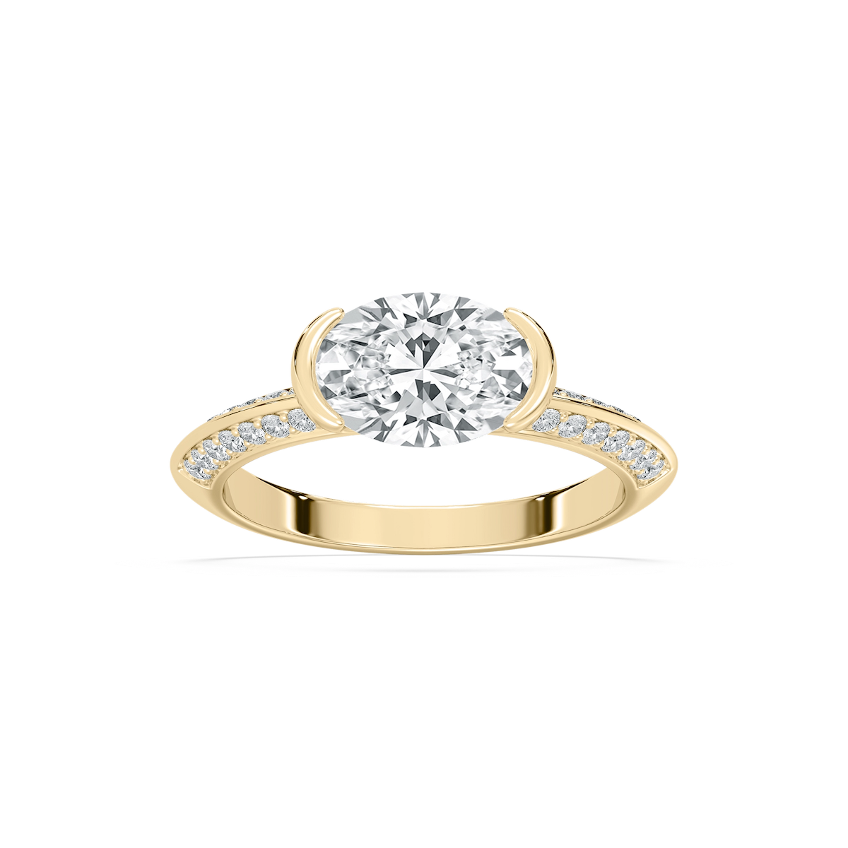 Kyra 2 ¹⁄₃ ctw Oval Lab Grown Diamond East West Knife Edge Side Stone Engagement Ring