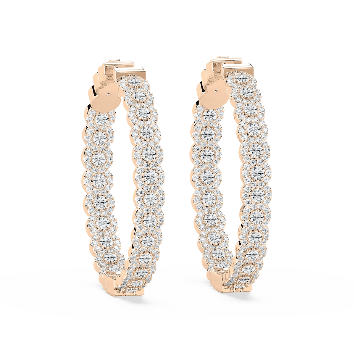 Round Lab Grown Diamond Pave Oval-Shaped Inside-Out Hoop Earrings