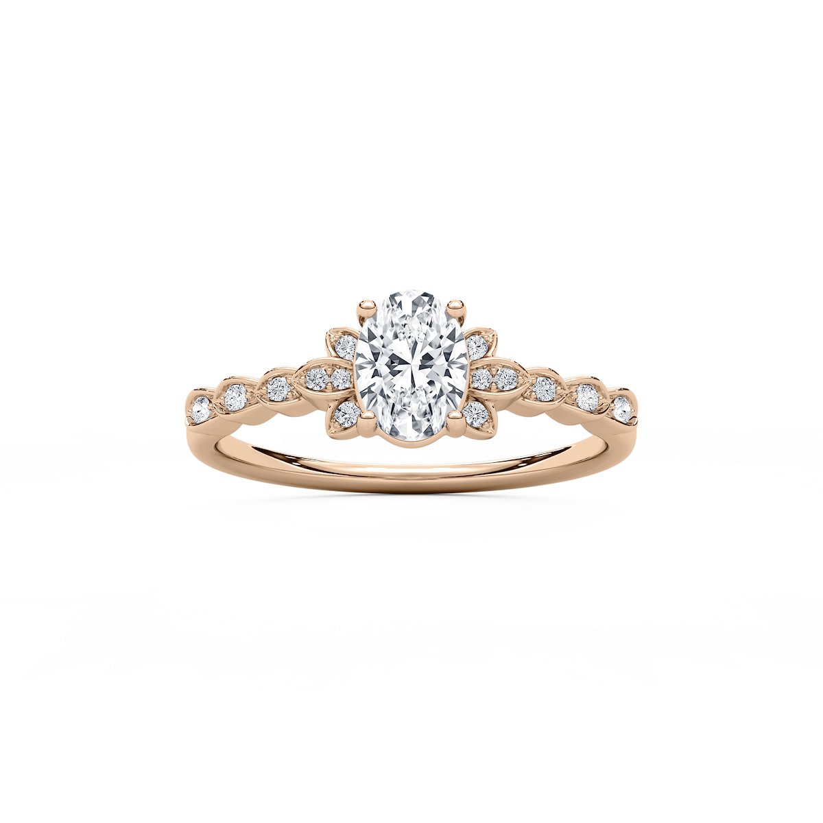 Leonie 3/4 ctw Oval Lab Grown Diamond Petite Bezel Set Side Stone Engagement Ring