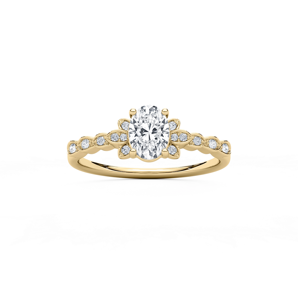 Leonie 3/4 ctw Oval Lab Grown Diamond Petite Bezel Set Side Stone Engagement Ring