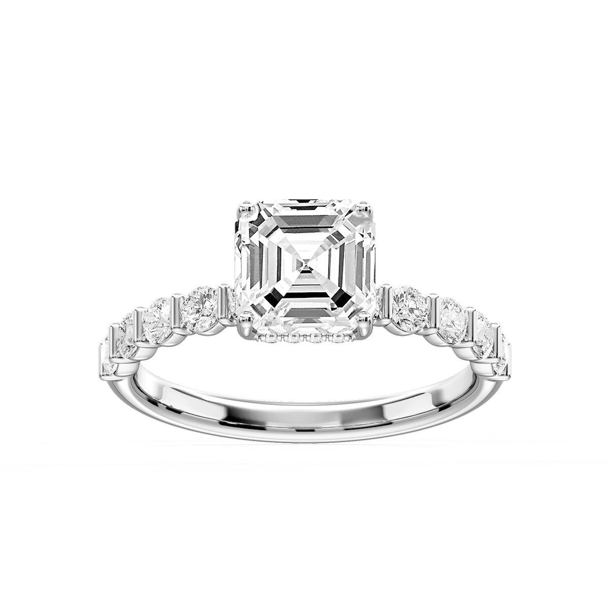 Lillie Asscher Lab Grown Diamond Bar Set Hidden Halo Engagement Ring