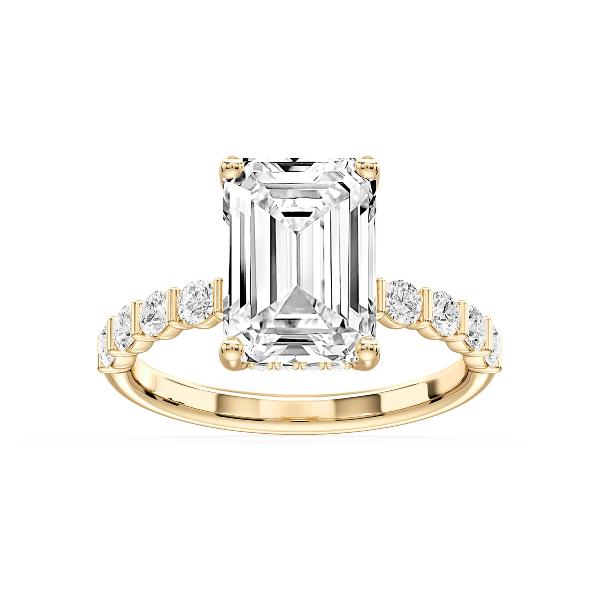 Lillie Emerald Lab Grown Diamond Bar Set Hidden Halo Engagement Ring