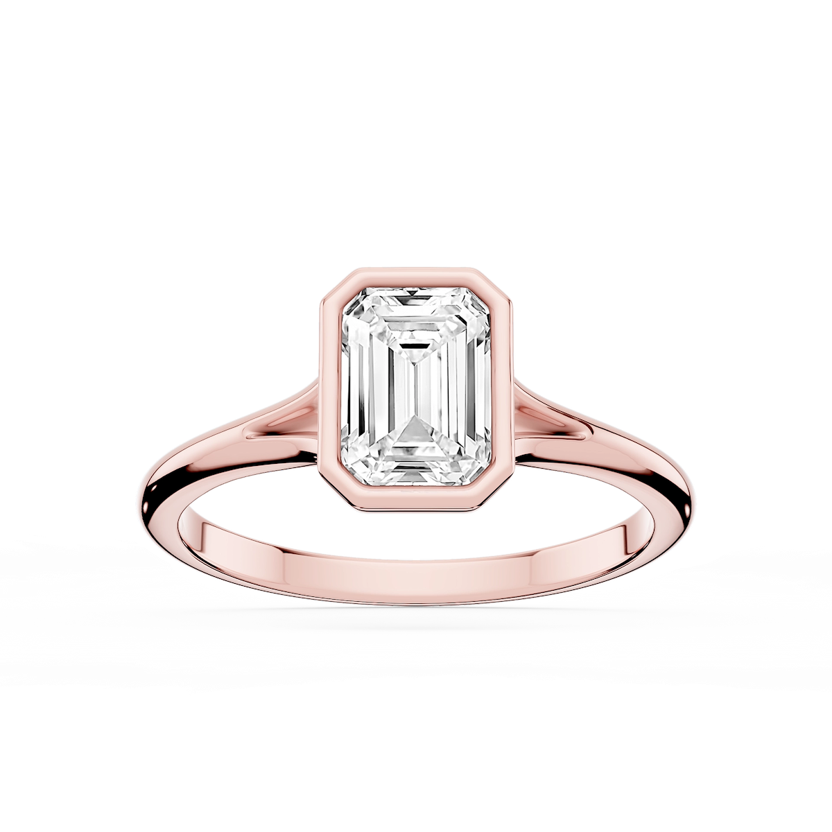 Linda Emerald Lab Grown Diamond Bezel Split Shank Solitaire Engagement Ring