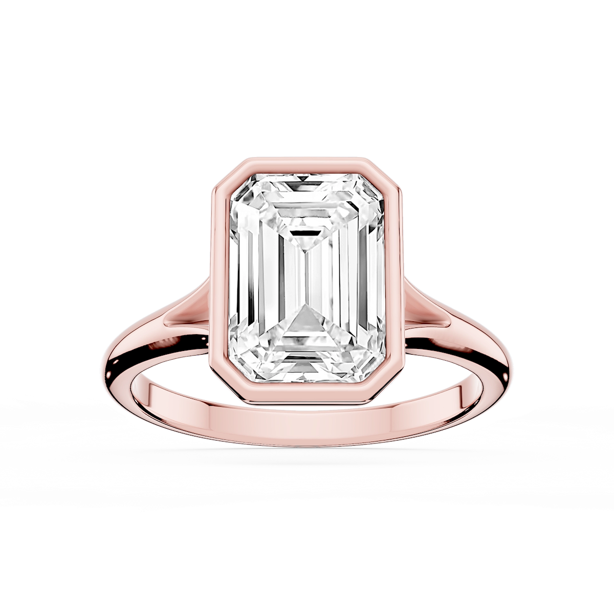 Linda Emerald Lab Grown Diamond Bezel Split Shank Solitaire Engagement Ring