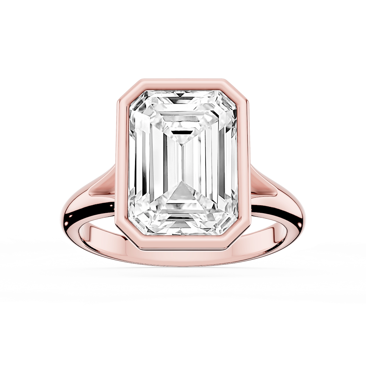 Linda Emerald Lab Grown Diamond Bezel Split Shank Solitaire Engagement Ring