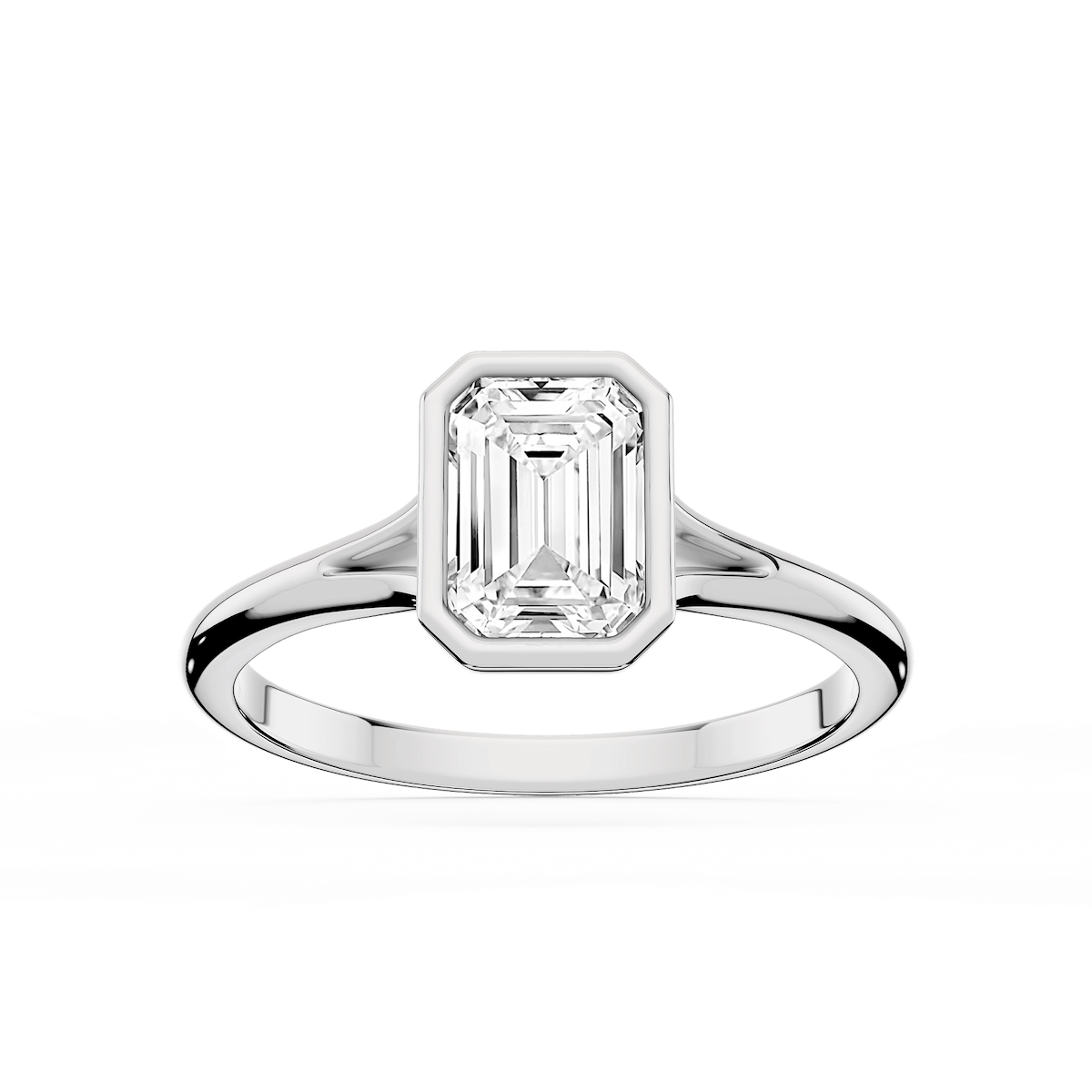 Linda Emerald Lab Grown Diamond Bezel Split Shank Solitaire Engagement Ring