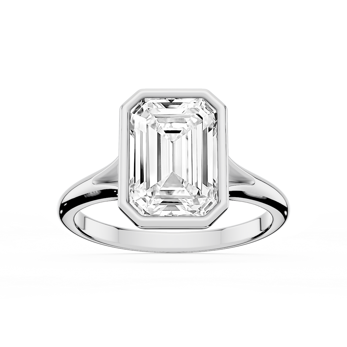 Linda Emerald Lab Grown Diamond Bezel Split Shank Solitaire Engagement Ring