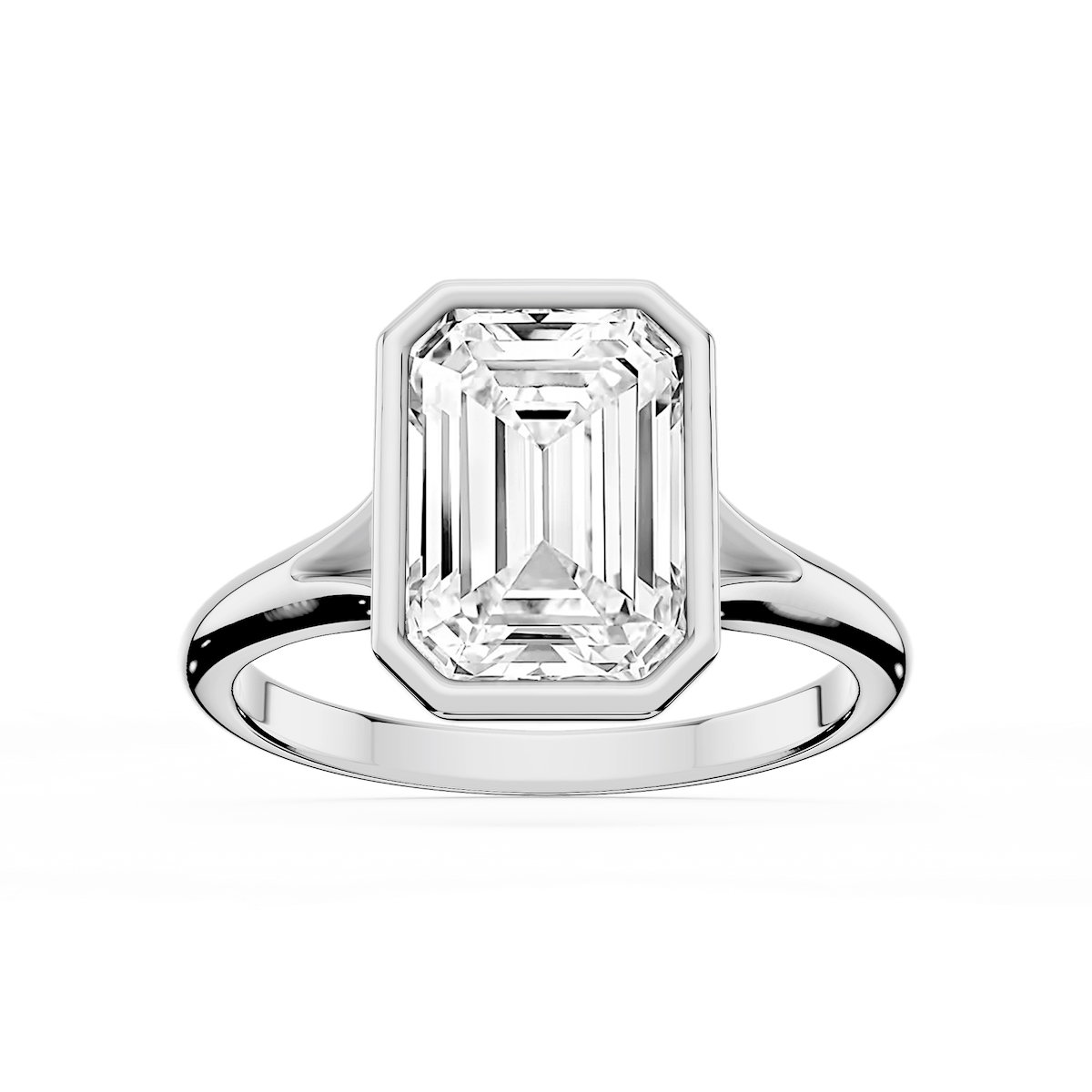 Linda Emerald Lab Grown Diamond Bezel Split Shank Solitaire Engagement Ring