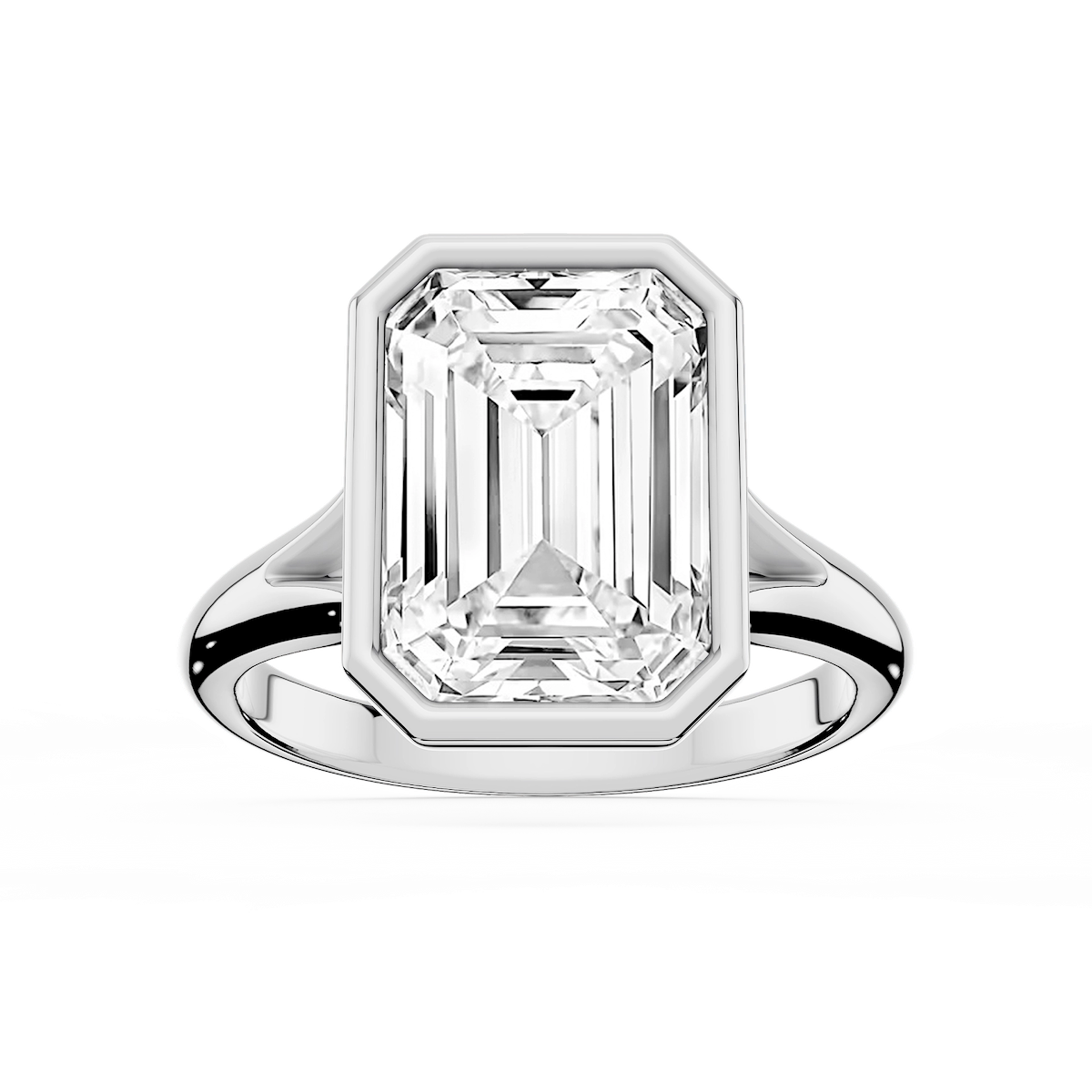 Linda Emerald Lab Grown Diamond Bezel Split Shank Solitaire Engagement Ring
