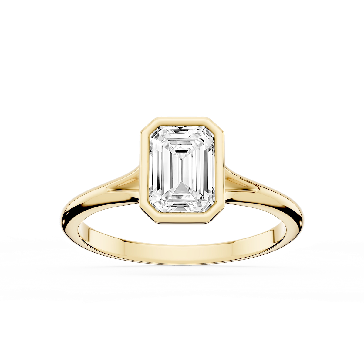 Linda Emerald Lab Grown Diamond Bezel Split Shank Solitaire Engagement Ring
