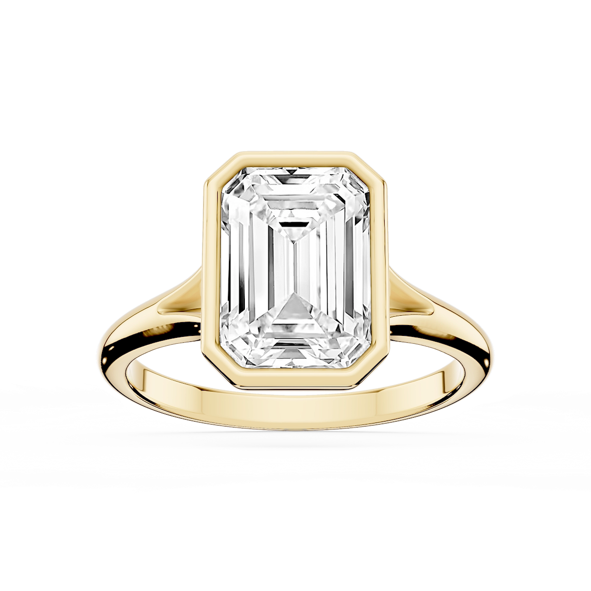 Linda Emerald Lab Grown Diamond Bezel Split Shank Solitaire Engagement Ring