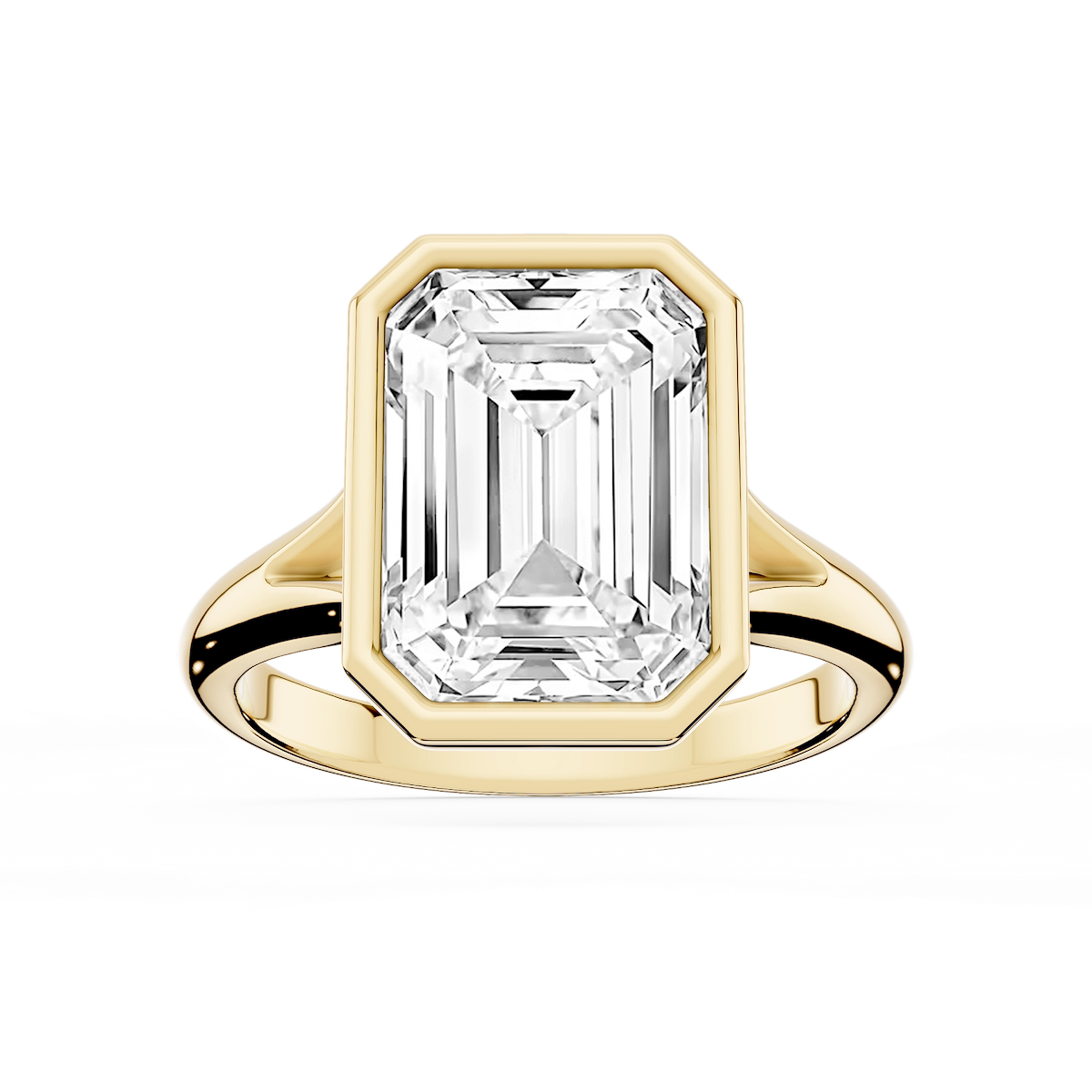 Linda Emerald Lab Grown Diamond Bezel Split Shank Solitaire Engagement Ring