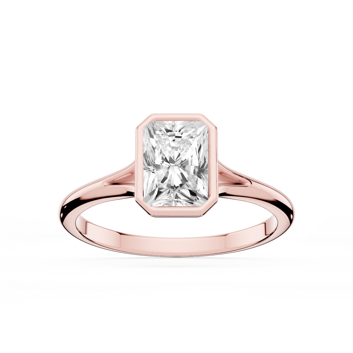 Linda Radiant Lab Grown Diamond Bezel Split Shank Solitaire Engagement Ring