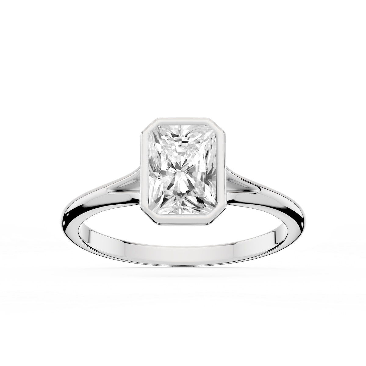 Linda Radiant Lab Grown Diamond Bezel Split Shank Solitaire Engagement Ring