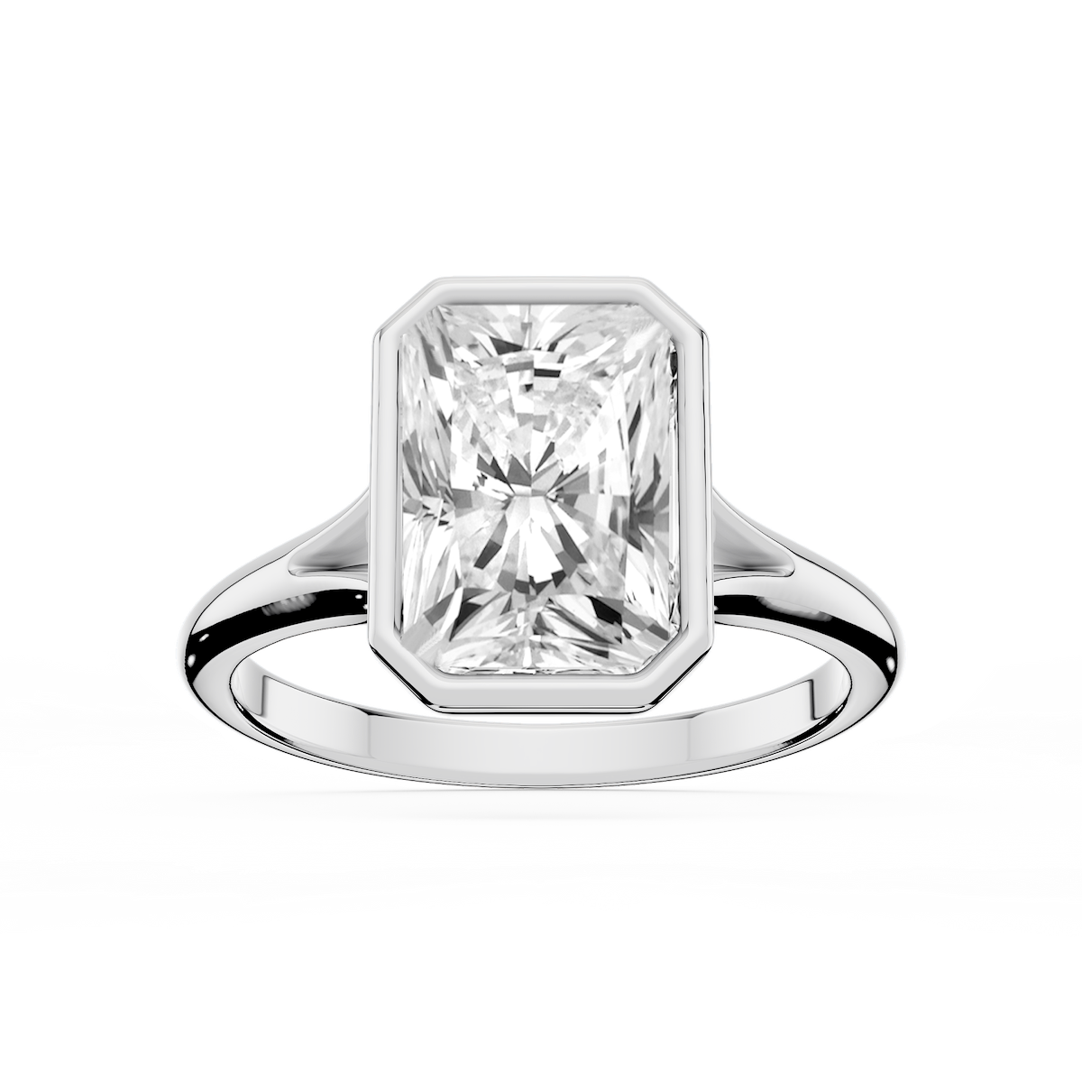Linda Radiant Lab Grown Diamond Bezel Split Shank Solitaire Engagement Ring