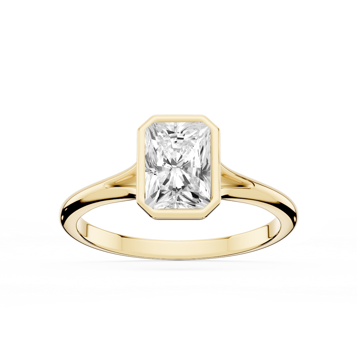 Linda Radiant Lab Grown Diamond Bezel Split Shank Solitaire Engagement Ring