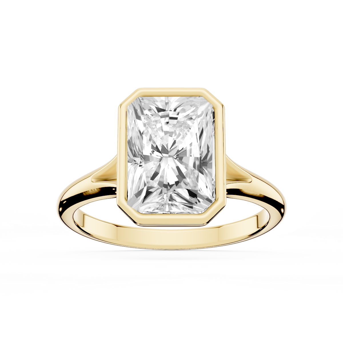 Linda Radiant Lab Grown Diamond Bezel Split Shank Solitaire Engagement Ring