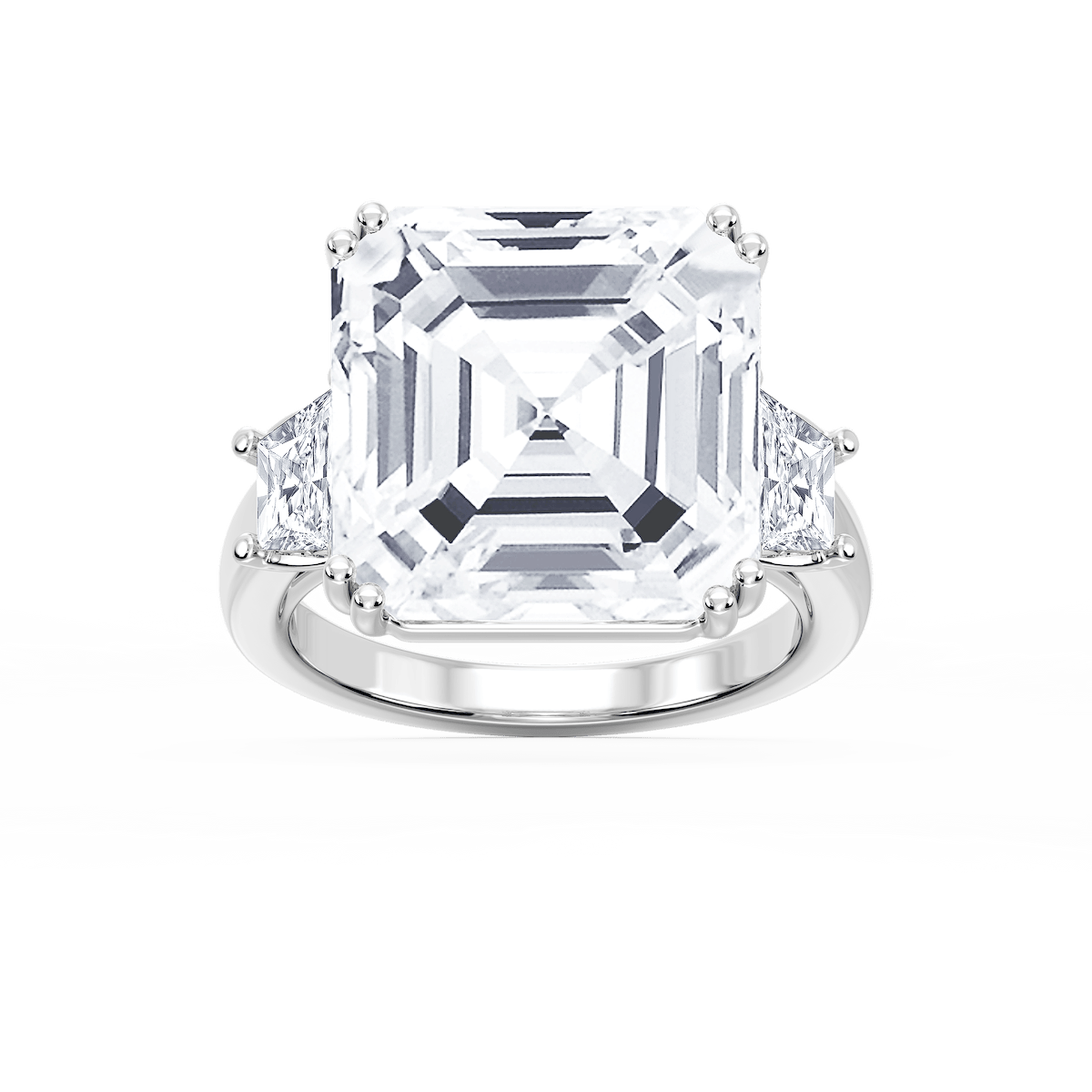 Liz 21 ctw Asscher Lab Grown Diamond Double Prong Three Stone Engagement Ring - Signature Collection