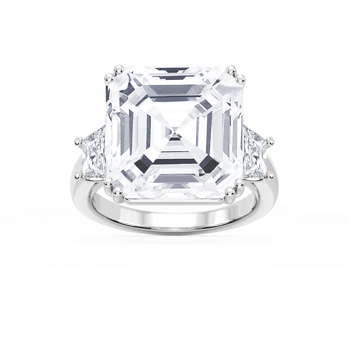 Liz 21 ctw Asscher Lab Grown Diamond Double Prong Three Stone Engagement Ring - Signature Collection