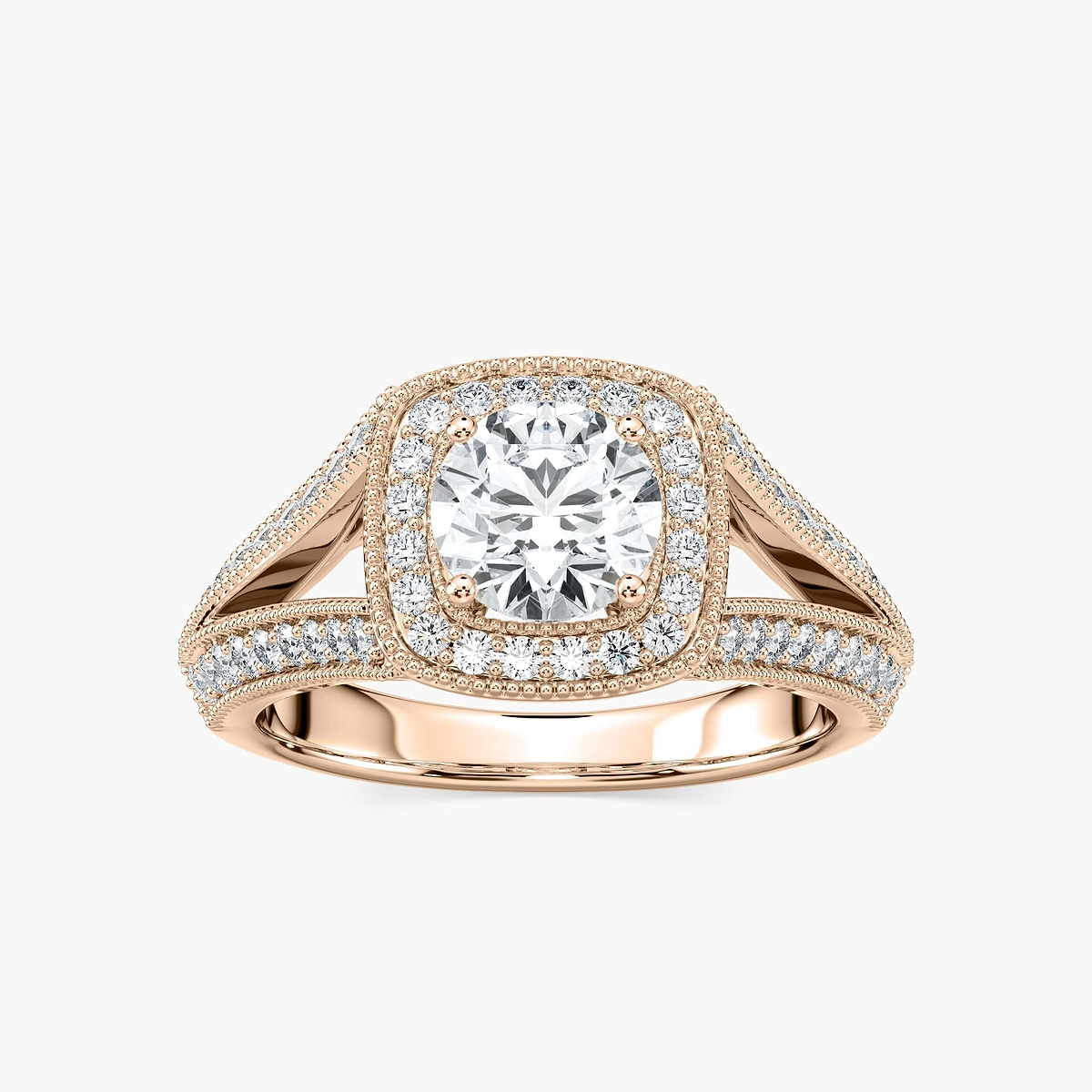 Catheryn Round Lab Grown Diamond Split Shank Halo Engagement Ring