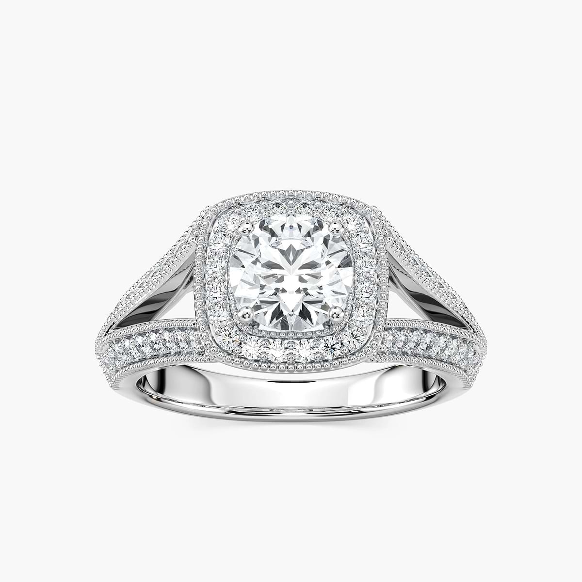 Catheryn Round Lab Grown Diamond Split Shank Halo Engagement Ring