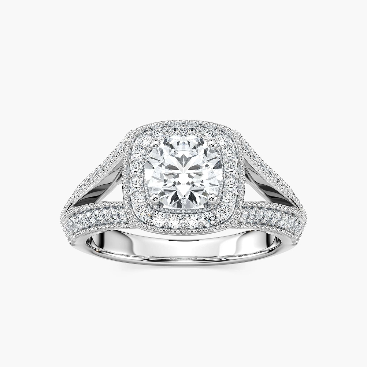 Catheryn Round Lab Grown Diamond Split Shank Halo Engagement Ring