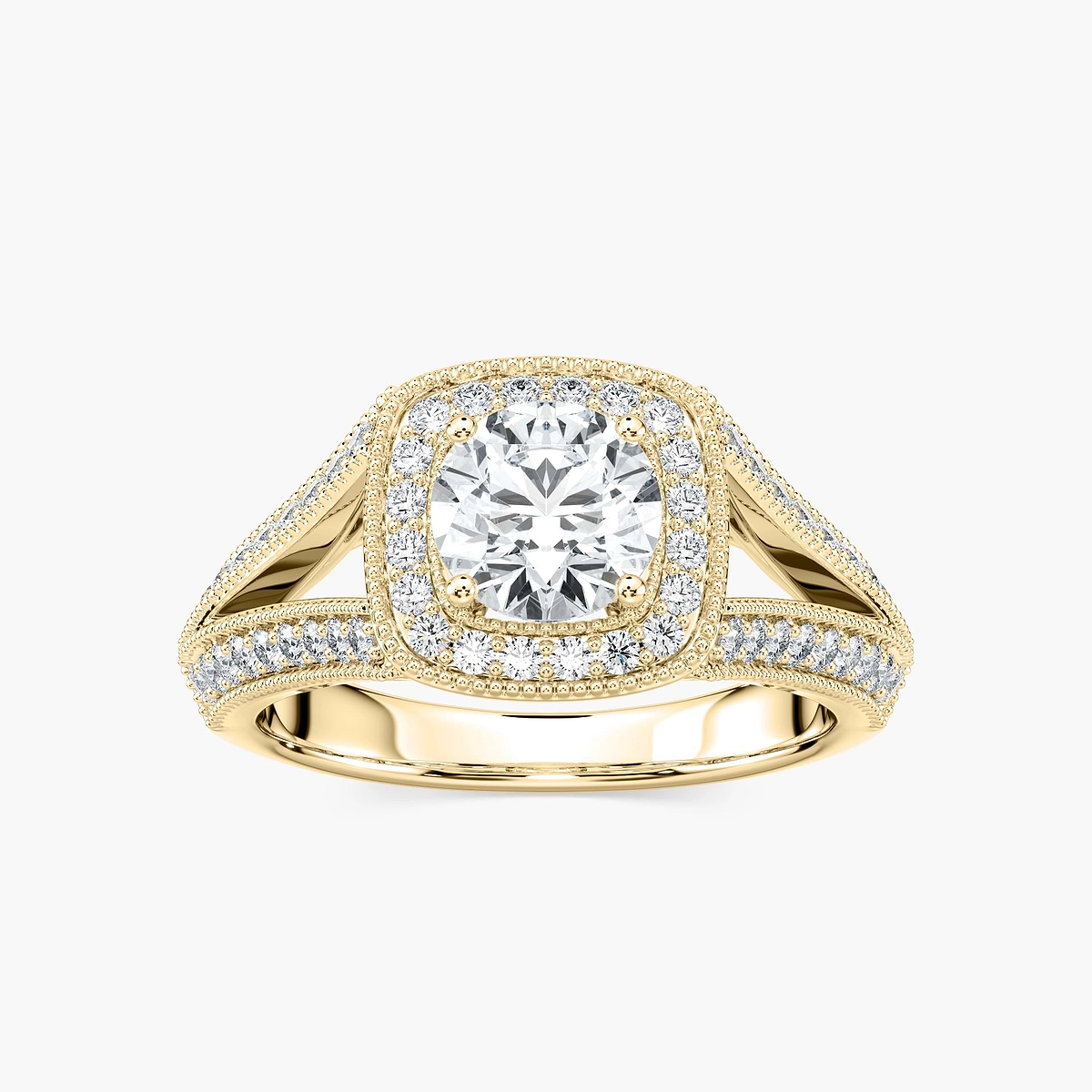 Catheryn Round Lab Grown Diamond Split Shank Halo Engagement Ring