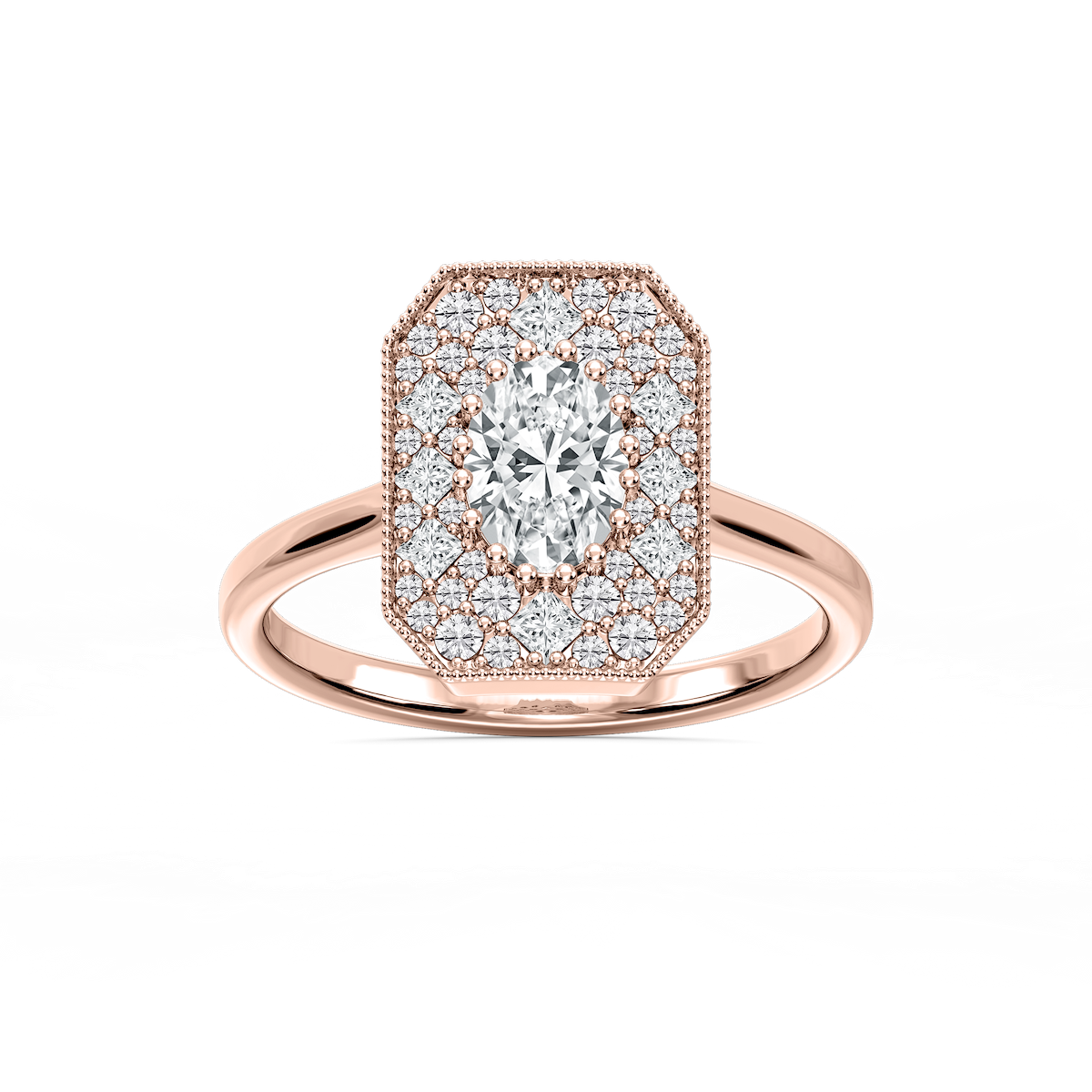 Lucia 1 ⅕ ctw Oval, Round, and Princess Lab Grown Diamond Multi Shape Halo Vintage Promise Ring