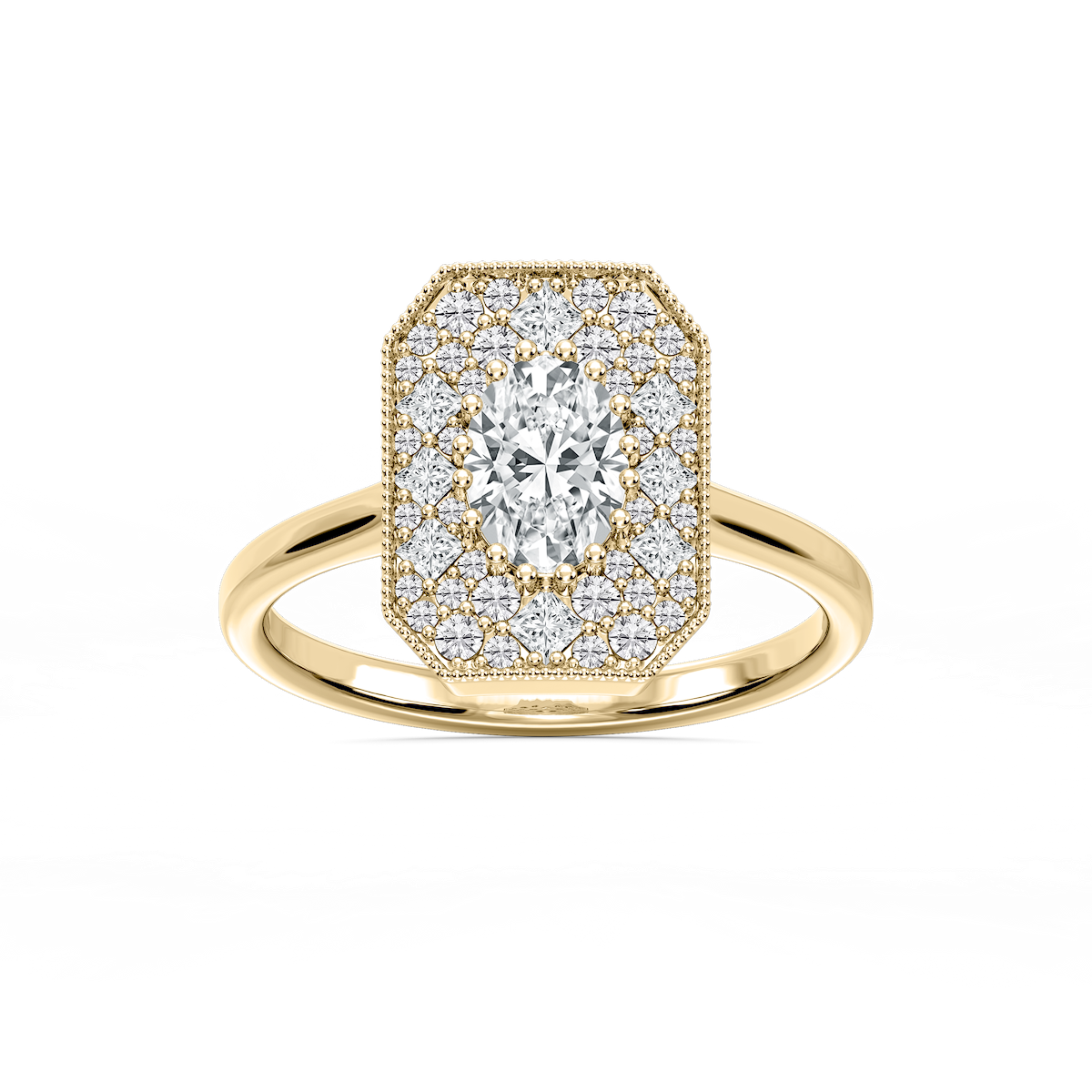 Lucia 1 ⅕ ctw Oval, Round, and Princess Lab Grown Diamond Multi Shape Halo Vintage Promise Ring