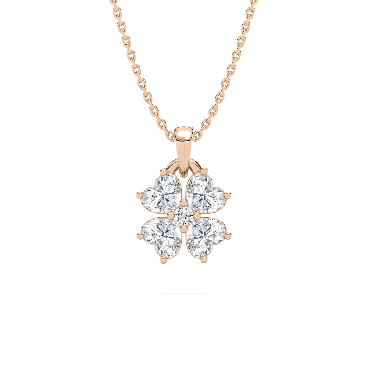 Lucky in Love Necklace with 1.00ct Round and Heart Cut Lab-Grown Diamonds in 14K Rose Gold