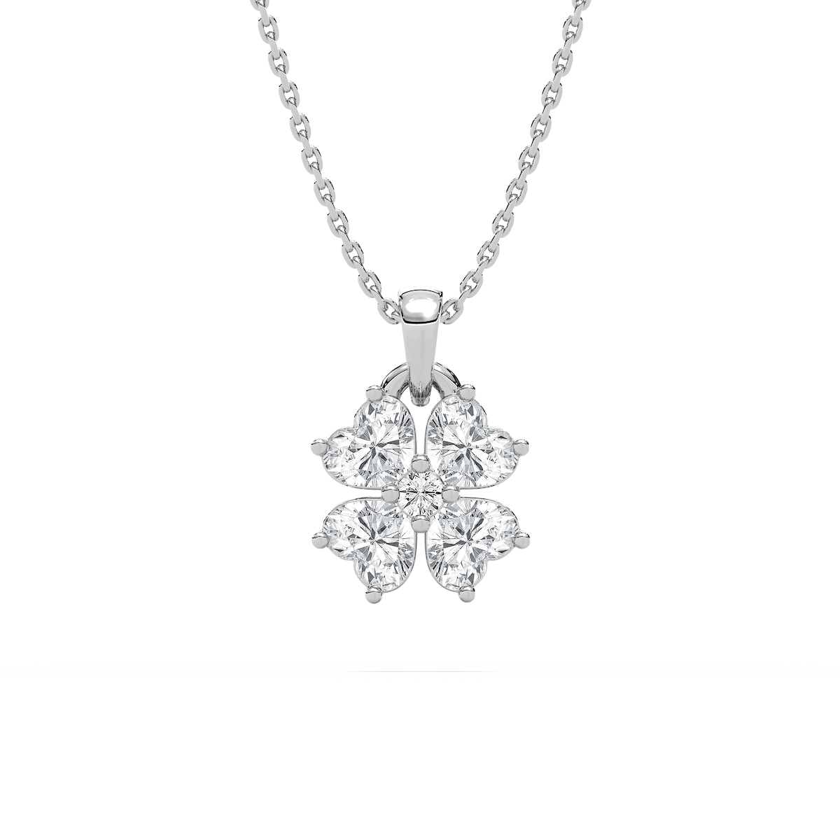 Lucky in Love Necklace with 1.00ct Round and Heart Cut Lab-Grown Diamonds in 14K White Gold