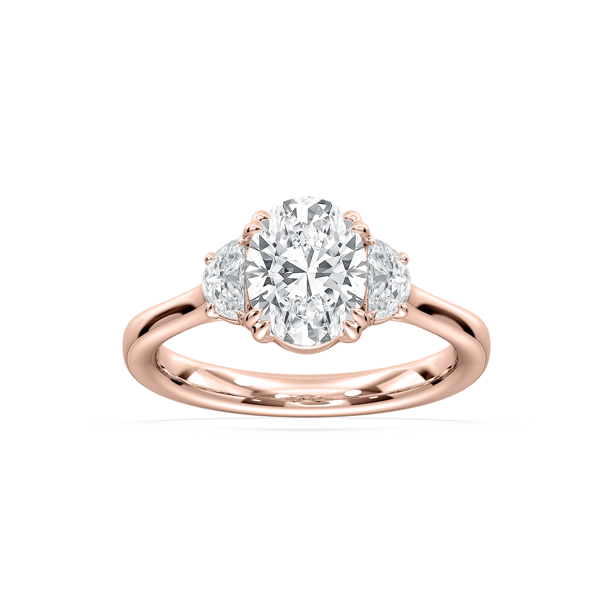 Luna 2 ½ ctw Oval Lab Grown Diamond Half Moon Double Prong Three Stone Engagement Ring