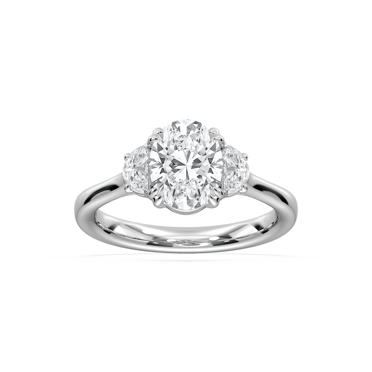Luna 2 ½ ctw Oval Lab Grown Diamond Half Moon Double Prong Three Stone Engagement Ring