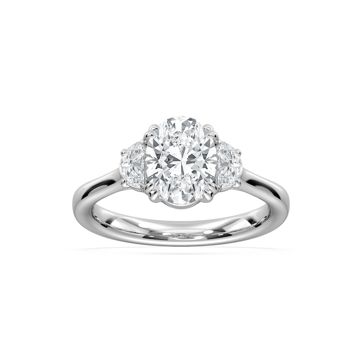 Luna 2 ½ ctw Oval Lab Grown Diamond Half Moon Double Prong Three Stone Engagement Ring
