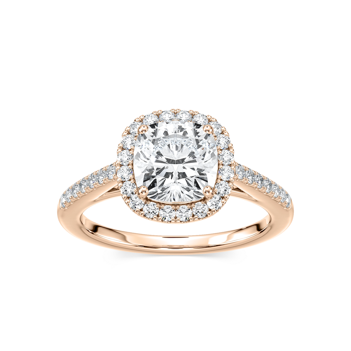 Arabella Cushion Lab Grown Diamond Shared Prong Halo Engagement Ring