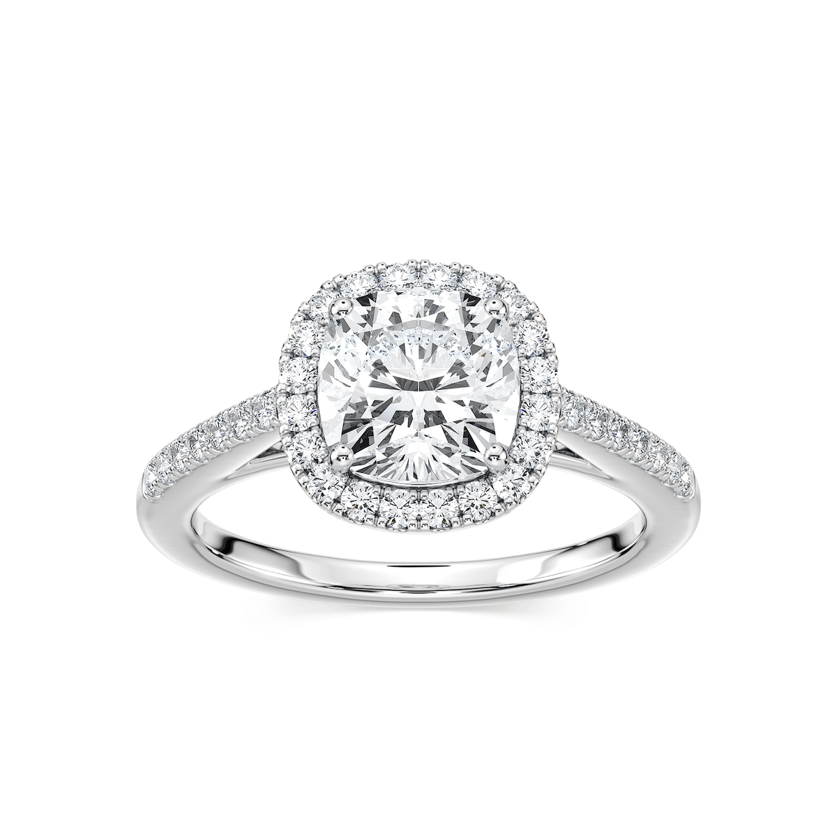 Arabella Cushion Lab Grown Diamond Shared Prong Halo Engagement Ring