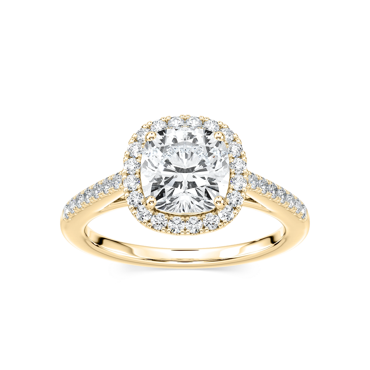 Arabella Cushion Lab Grown Diamond Shared Prong Halo Engagement Ring