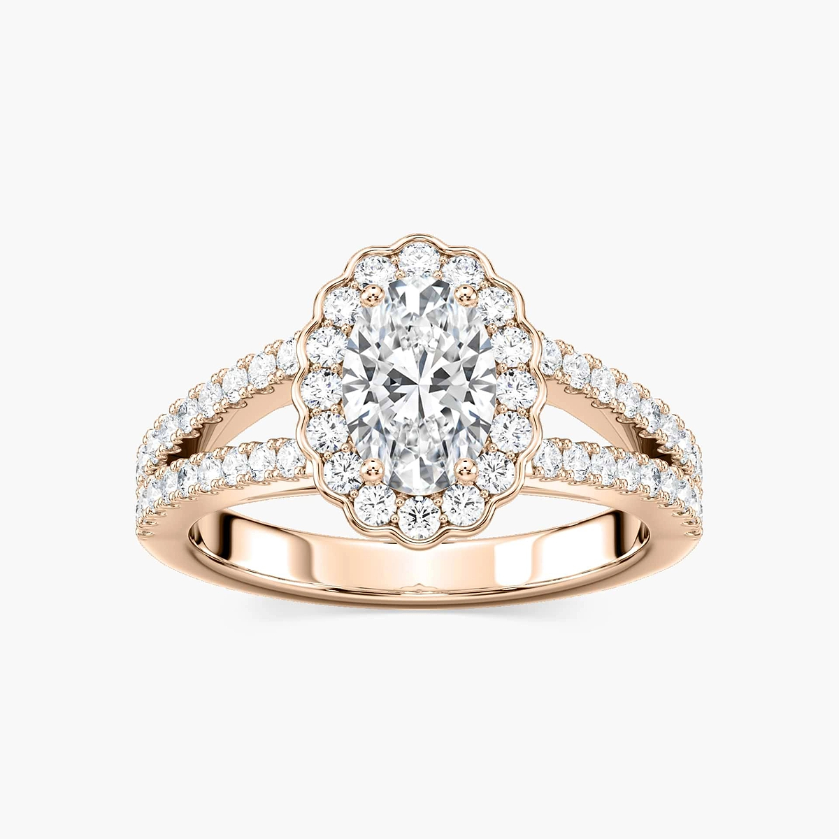 Nora Oval Lab Grown Diamond Split Shank Antique Vintage Halo Engagement Ring