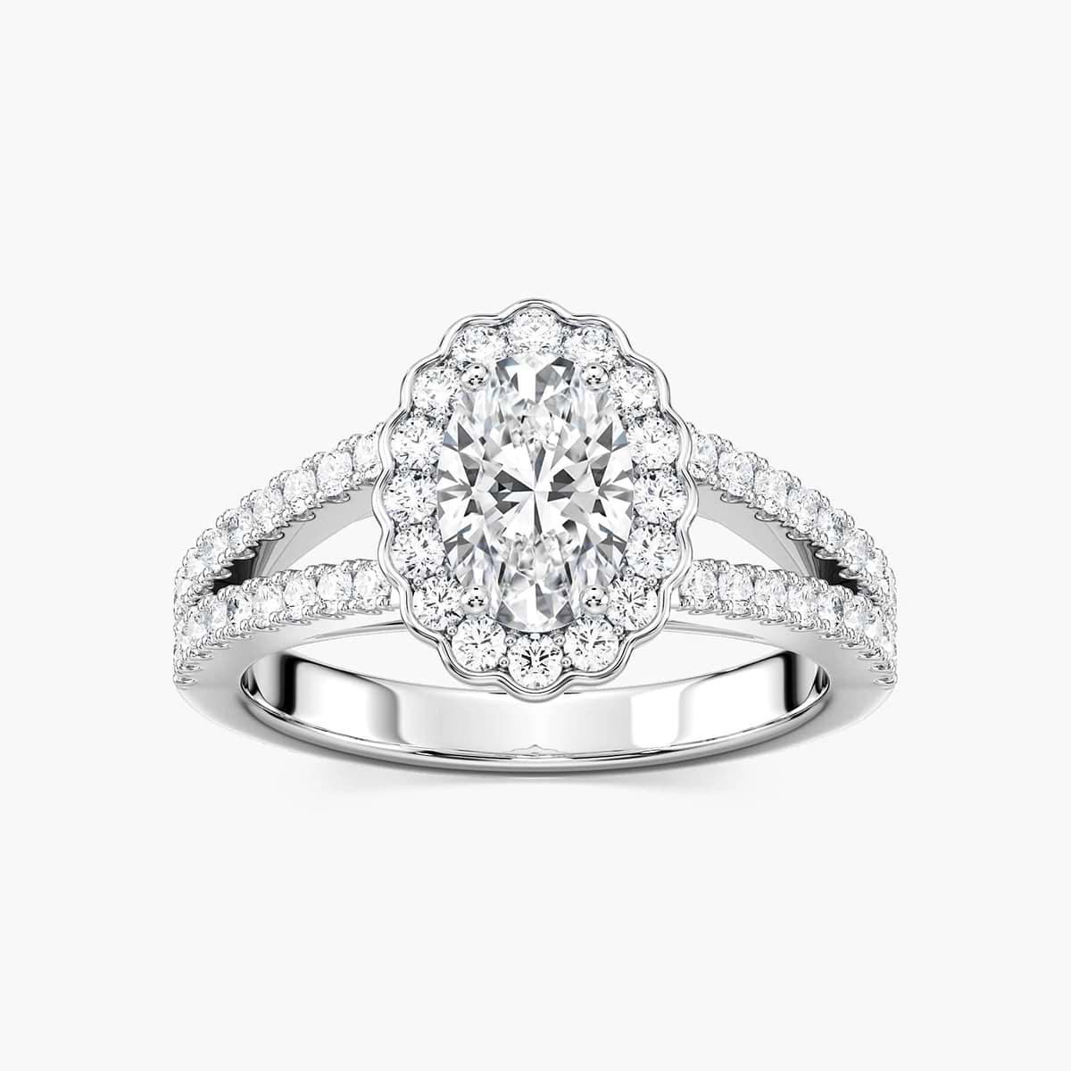 Nora Oval Lab Grown Diamond Split Shank Antique Vintage Halo Engagement Ring