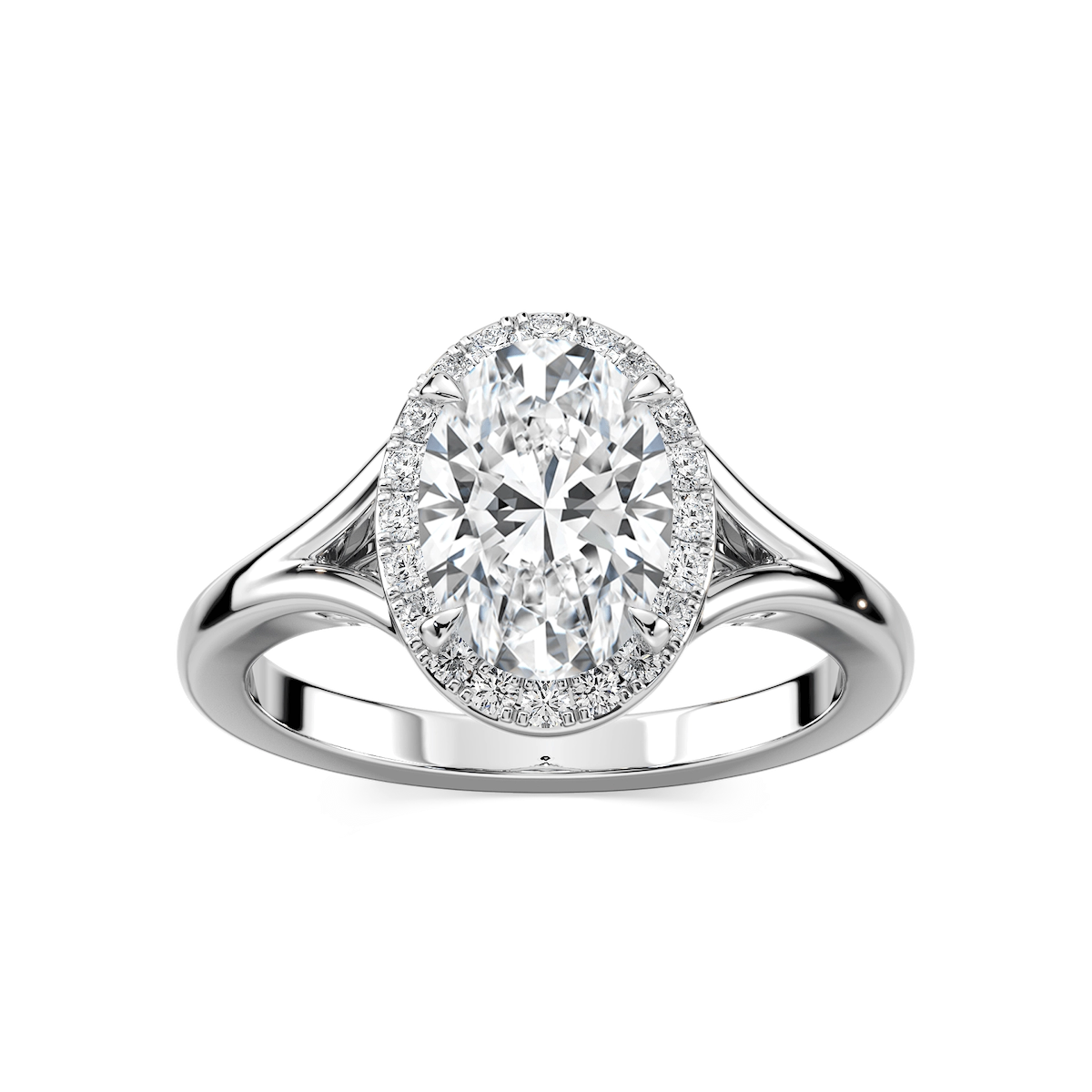 Maia Oval Lab Grown Diamond Split Shank Halo Engagement Ring