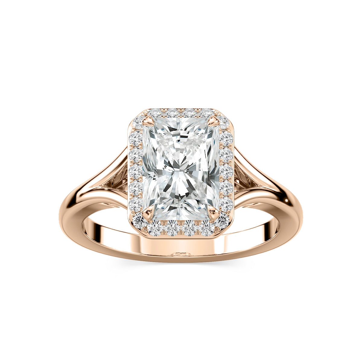 Maia Radiant Lab Grown Diamond Split Shank Halo Engagement Ring