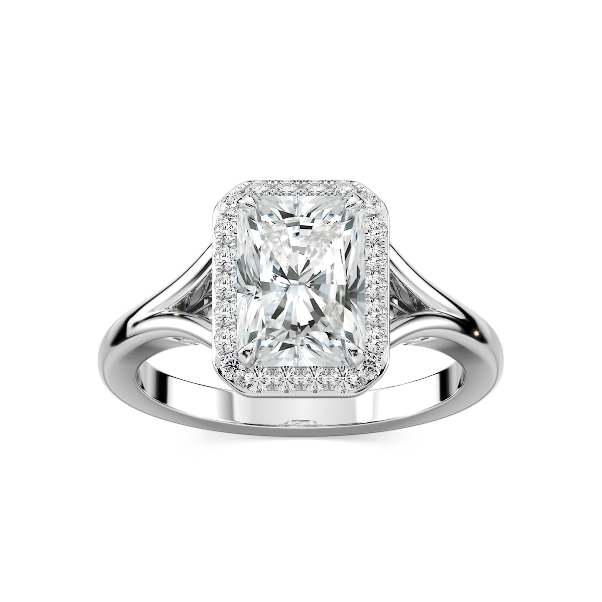 Maia Radiant Lab Grown Diamond Split Shank Halo Engagement Ring