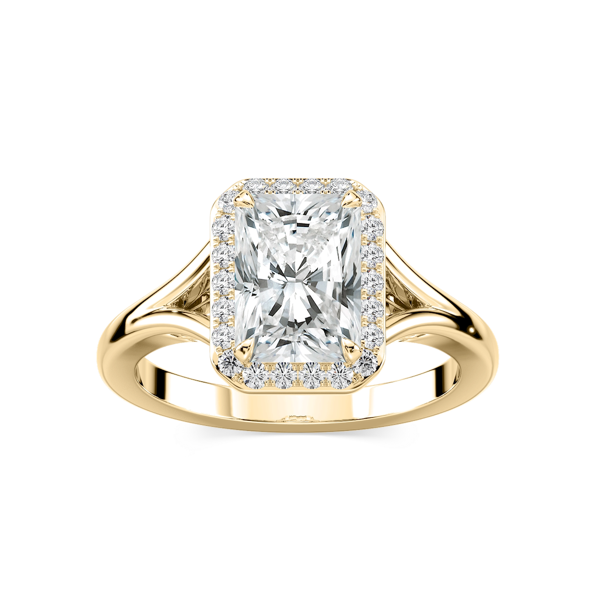 Maia Radiant Lab Grown Diamond Split Shank Halo Engagement Ring