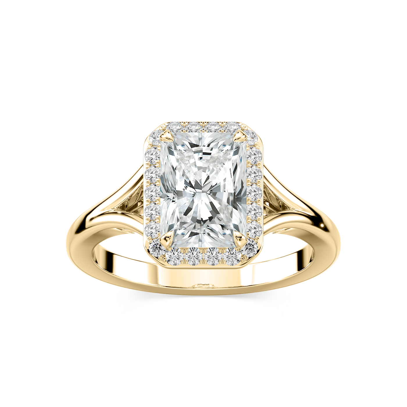 Maia Radiant Lab Grown Diamond Split Shank Halo Engagement Ring